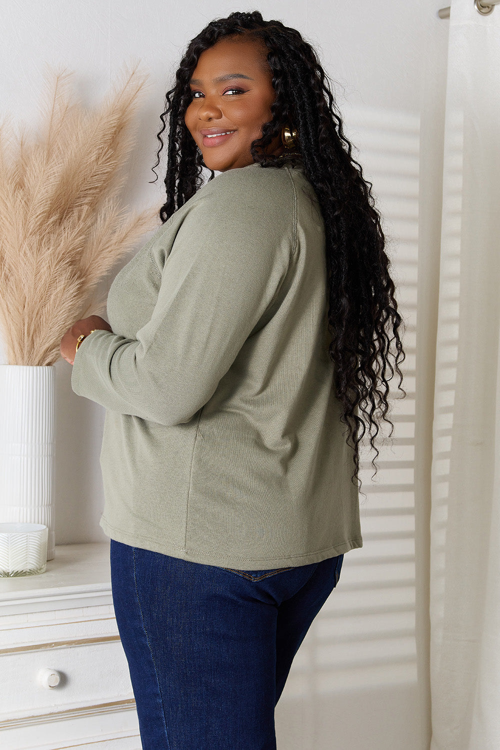 Culture Code V-Neck Long Sleeve Tee in Sage