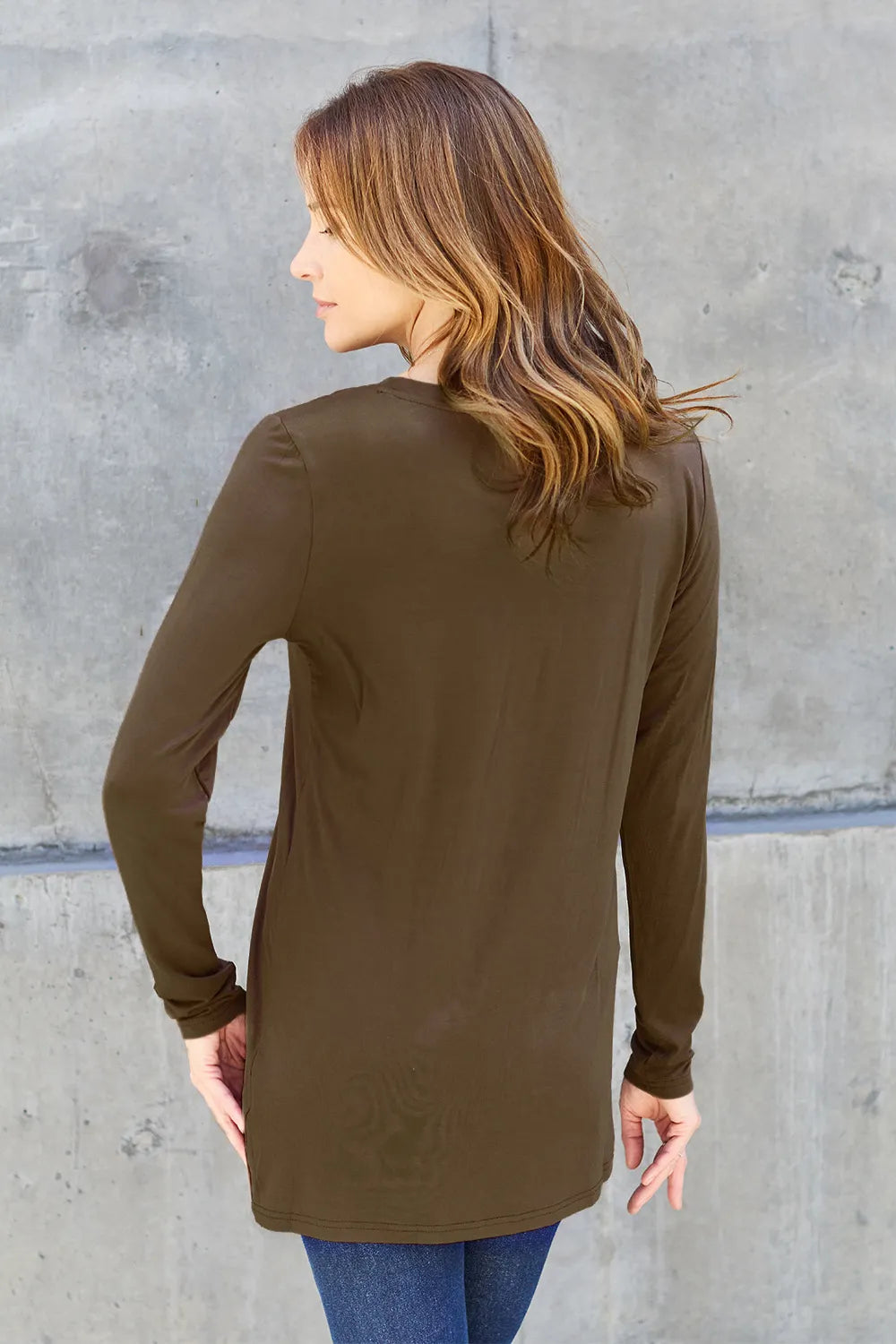 Basic Bae Pocketed Round Neck Long Sleeve Top