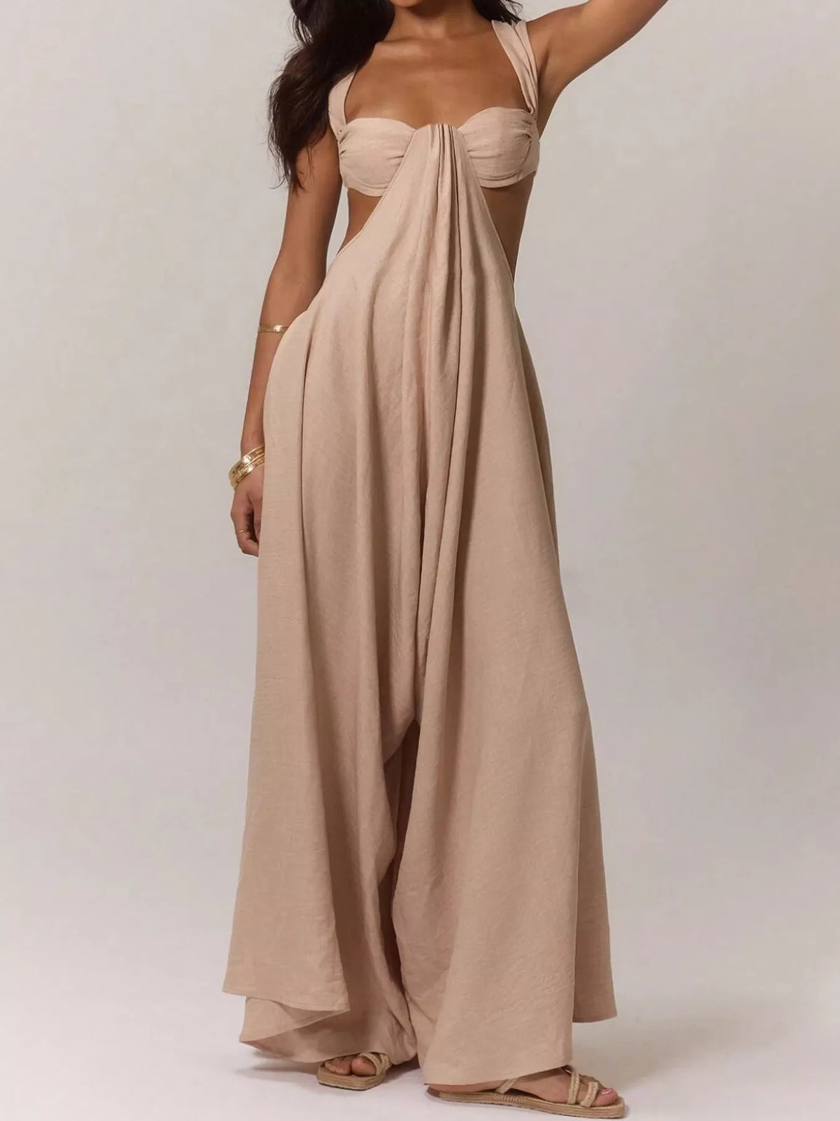 Backless Wide-Leg Jumpsuit with Cutout Detail