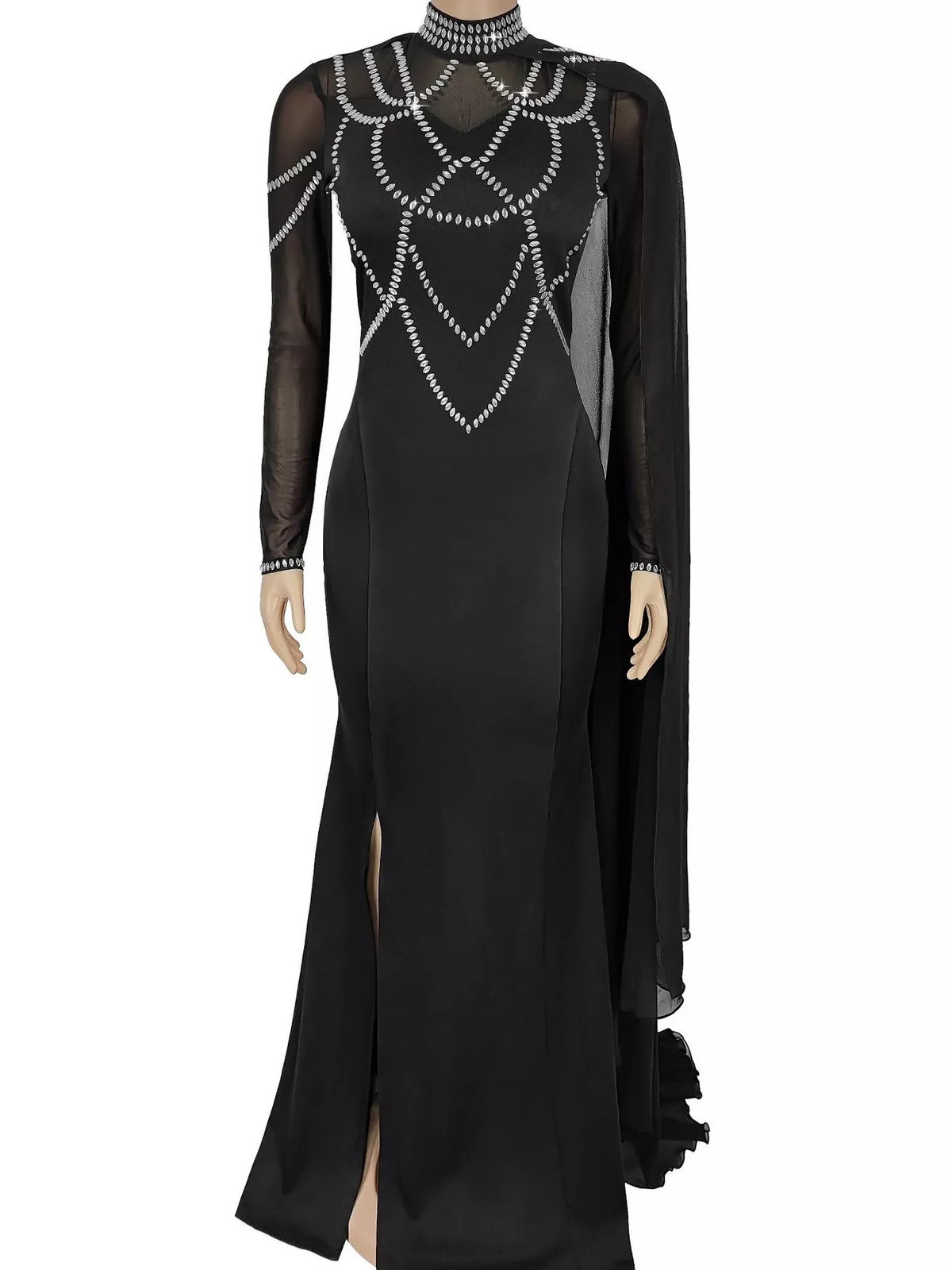 Rhinestone Cape Sleeve Maxi Dress