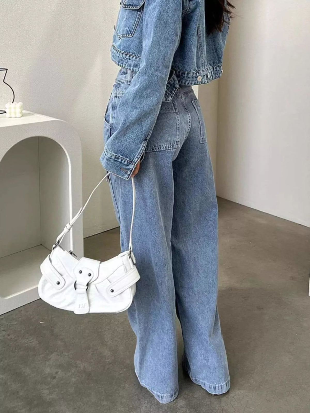 Zip-Front High-Waisted Wide-Leg Cargo Jeans by Dreamy Drapes