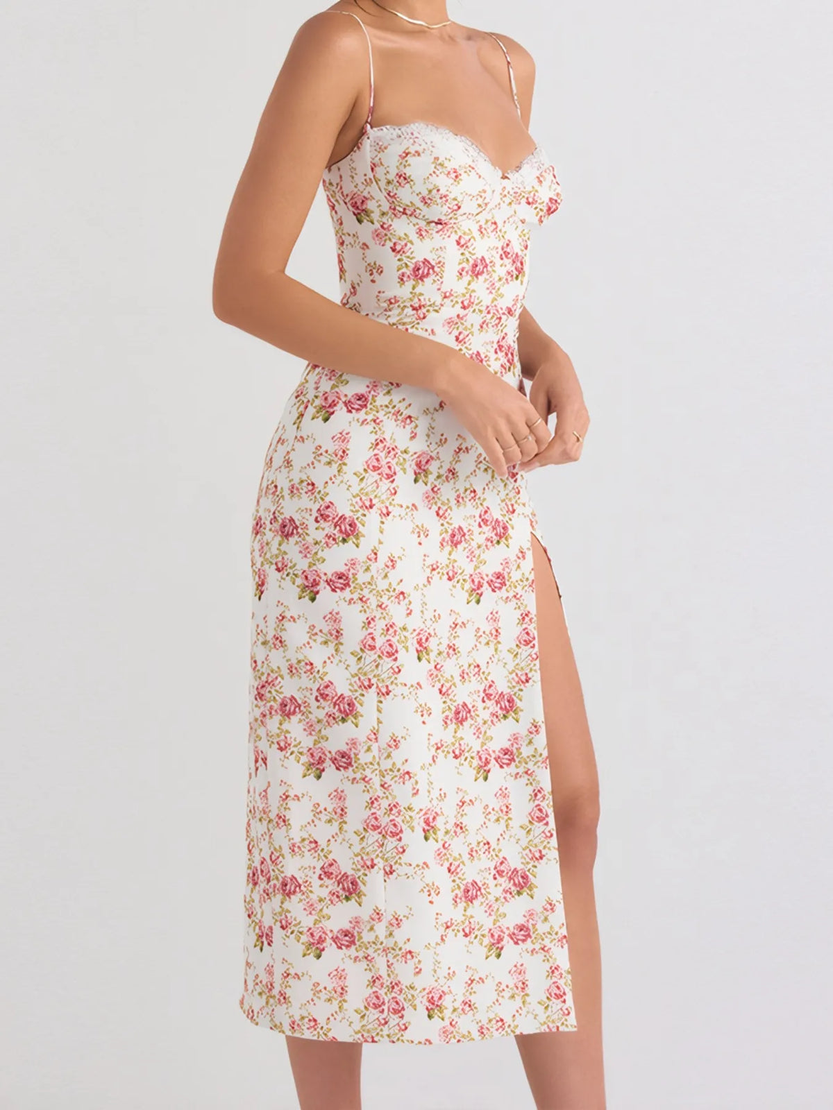Split Sweetheart Neck Cami Dress with Lace Detail