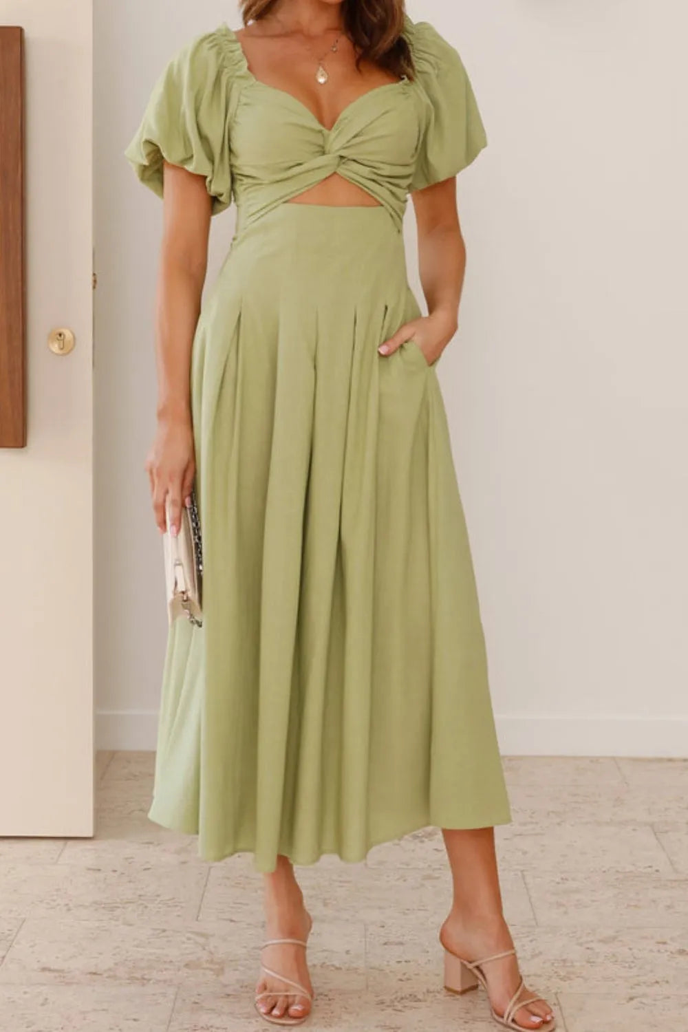 Sweetheart Neck Puff Sleeve Dress