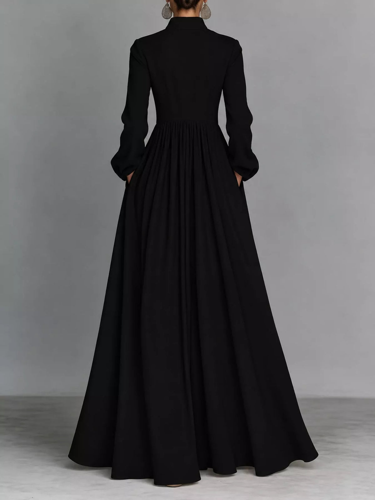 Long-Sleeve Button Front Maxi Dress