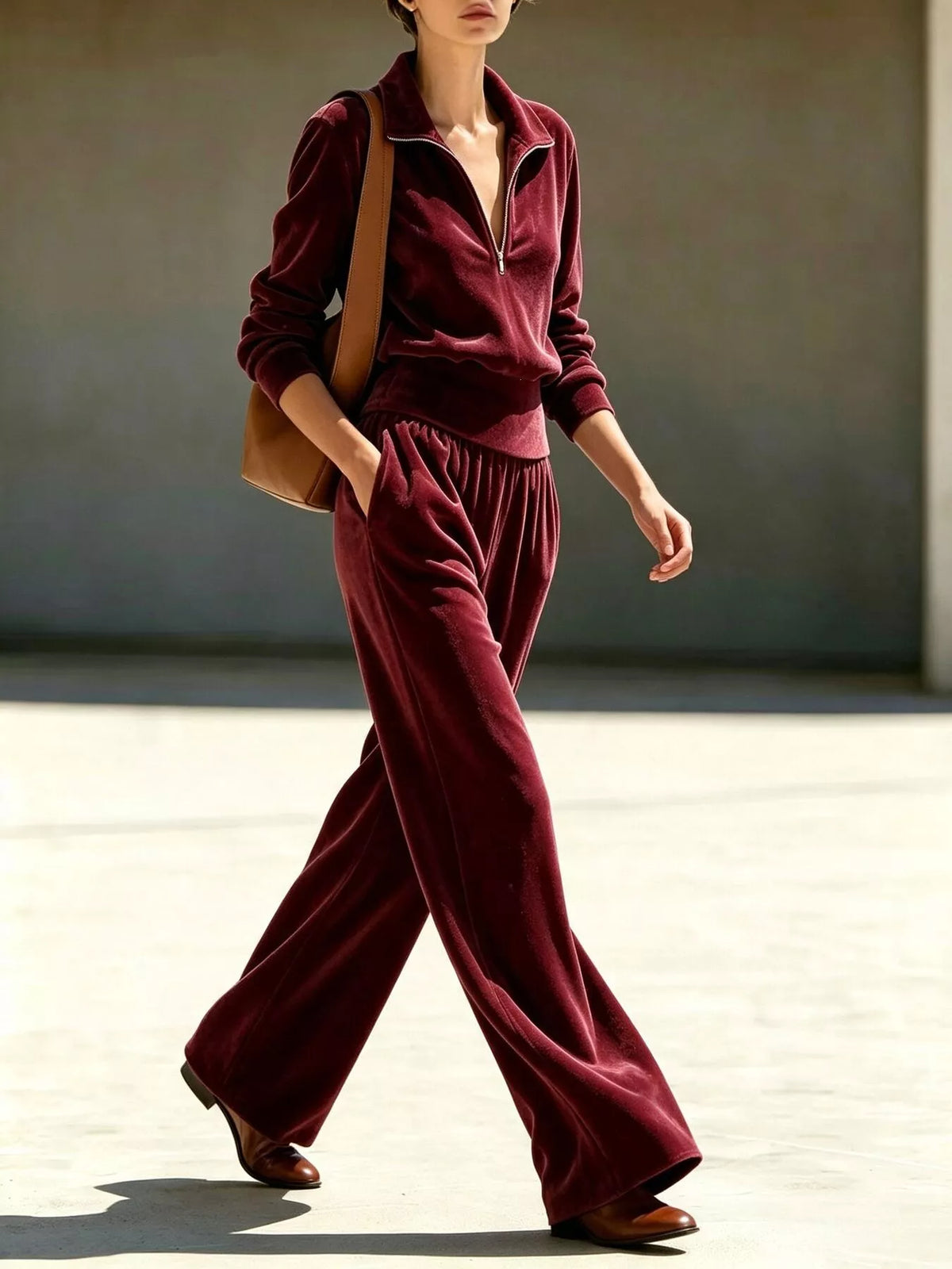 Half-Zip Sweatshirt and Wide-Leg Pants Set