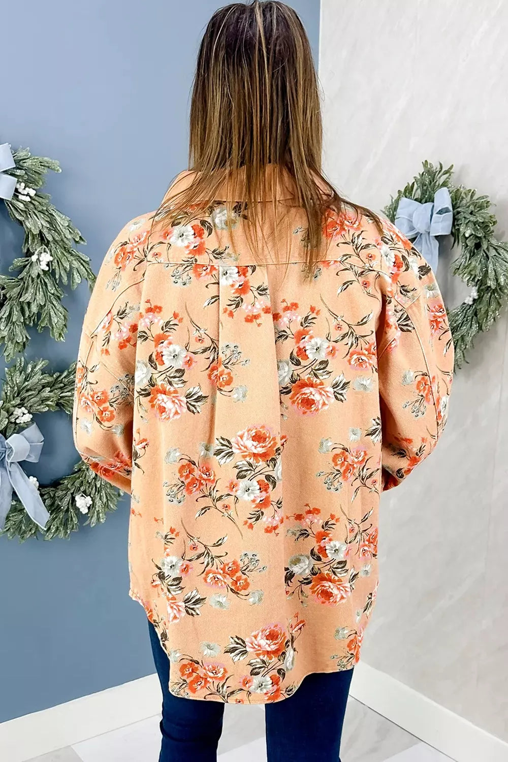 Floral Print Denim Jacket in Tan