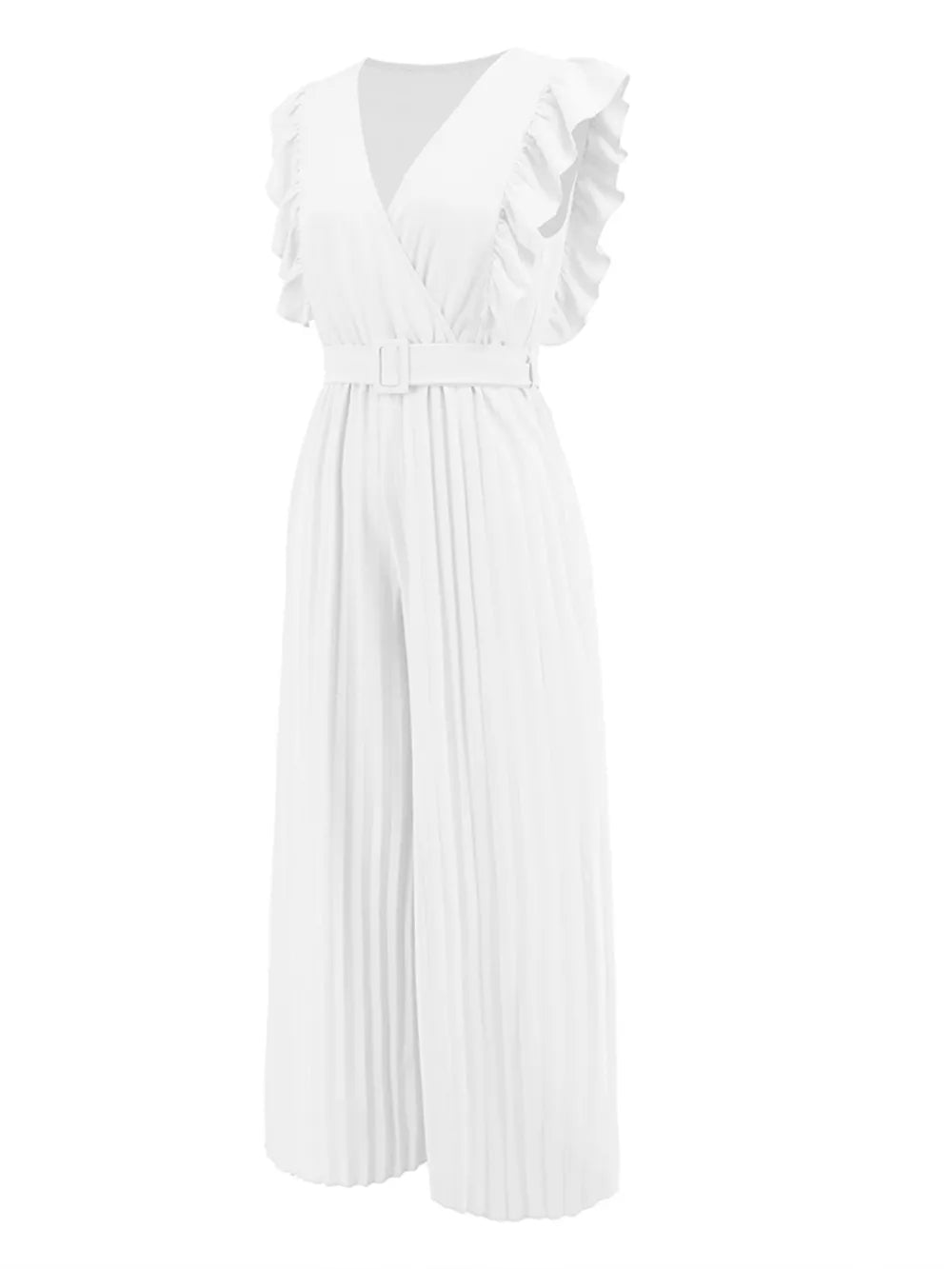 Ruffled Surplice Cap-Sleeve Jumpsuit