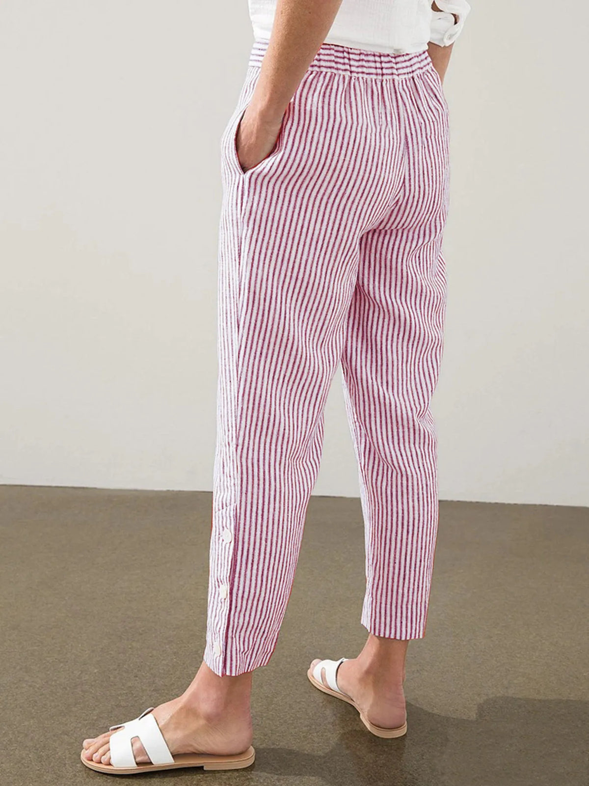 Striped Side-Button Detail Pants