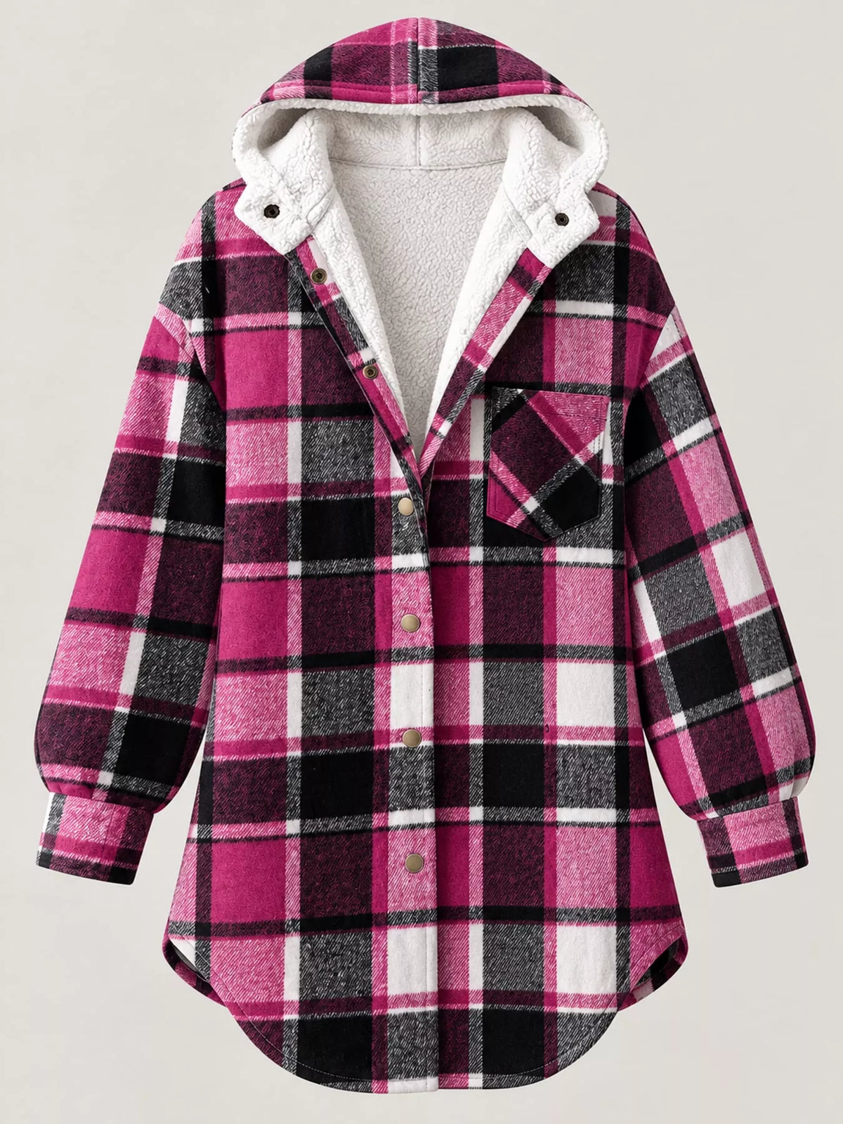 Plaid Hooded Button-Up Jacket