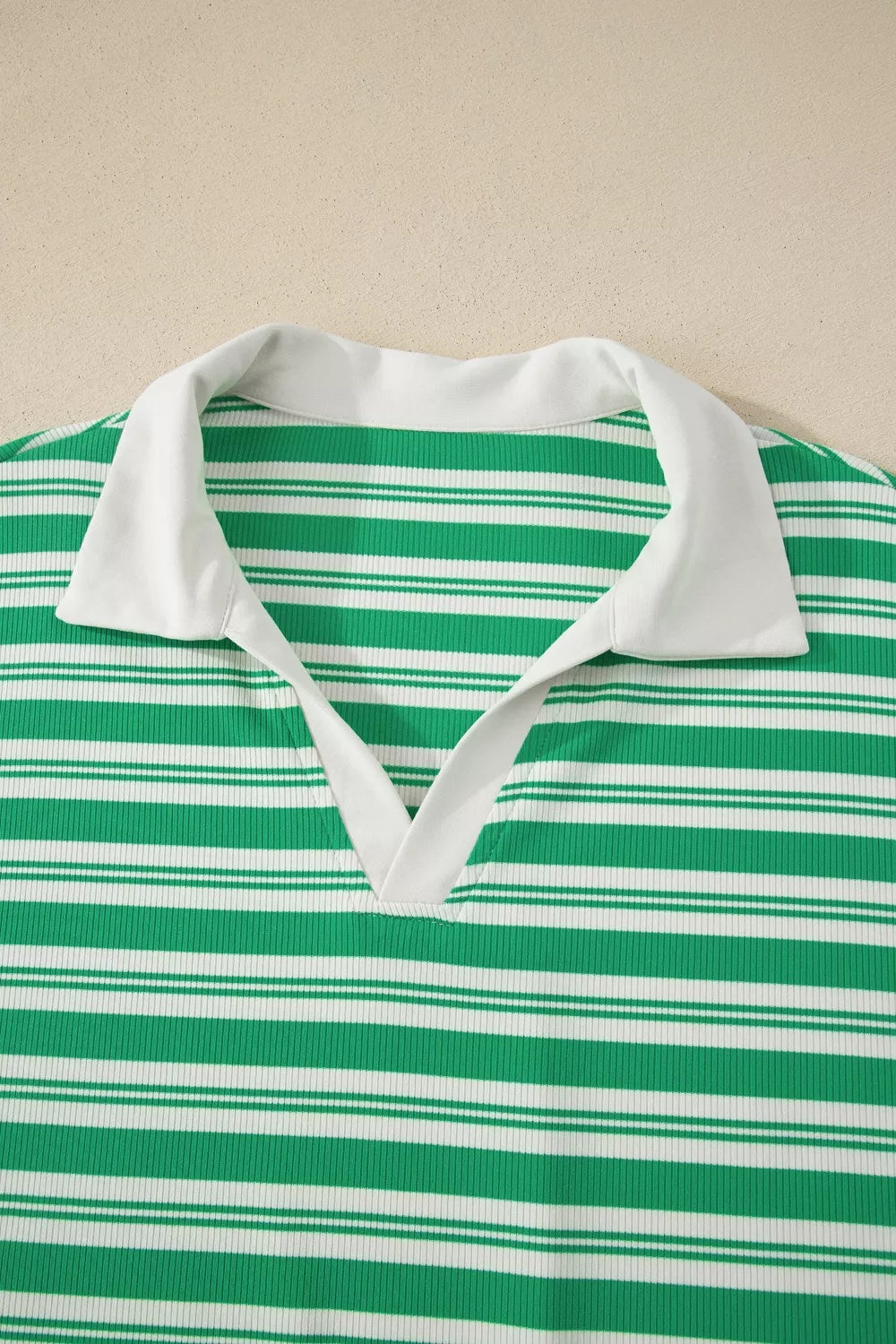 Striped Collared V-Neck Midi Dress in Light Green
