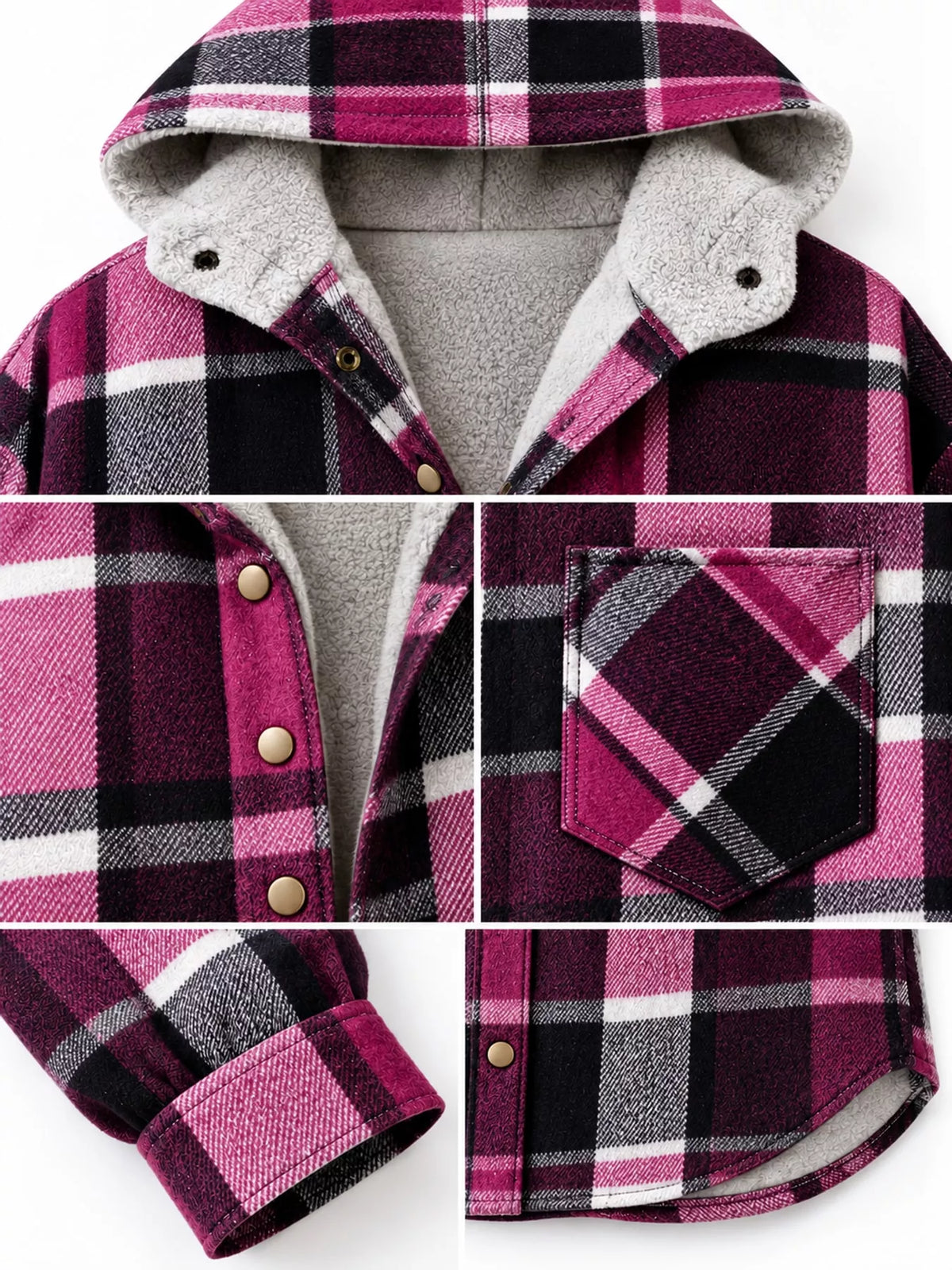 Plaid Hooded Button-Up Jacket