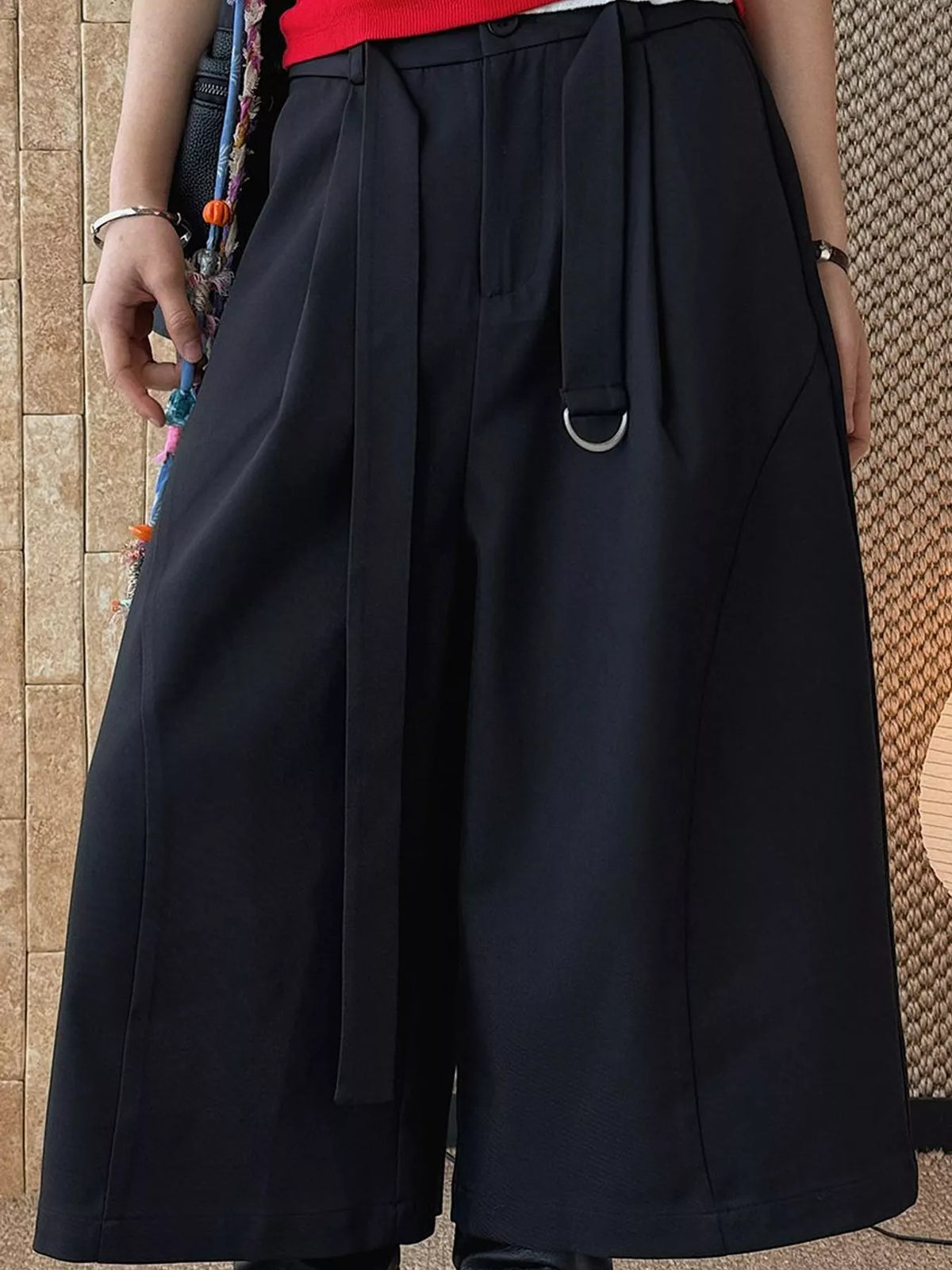 High-Waisted Pleated Wide-Leg Capris