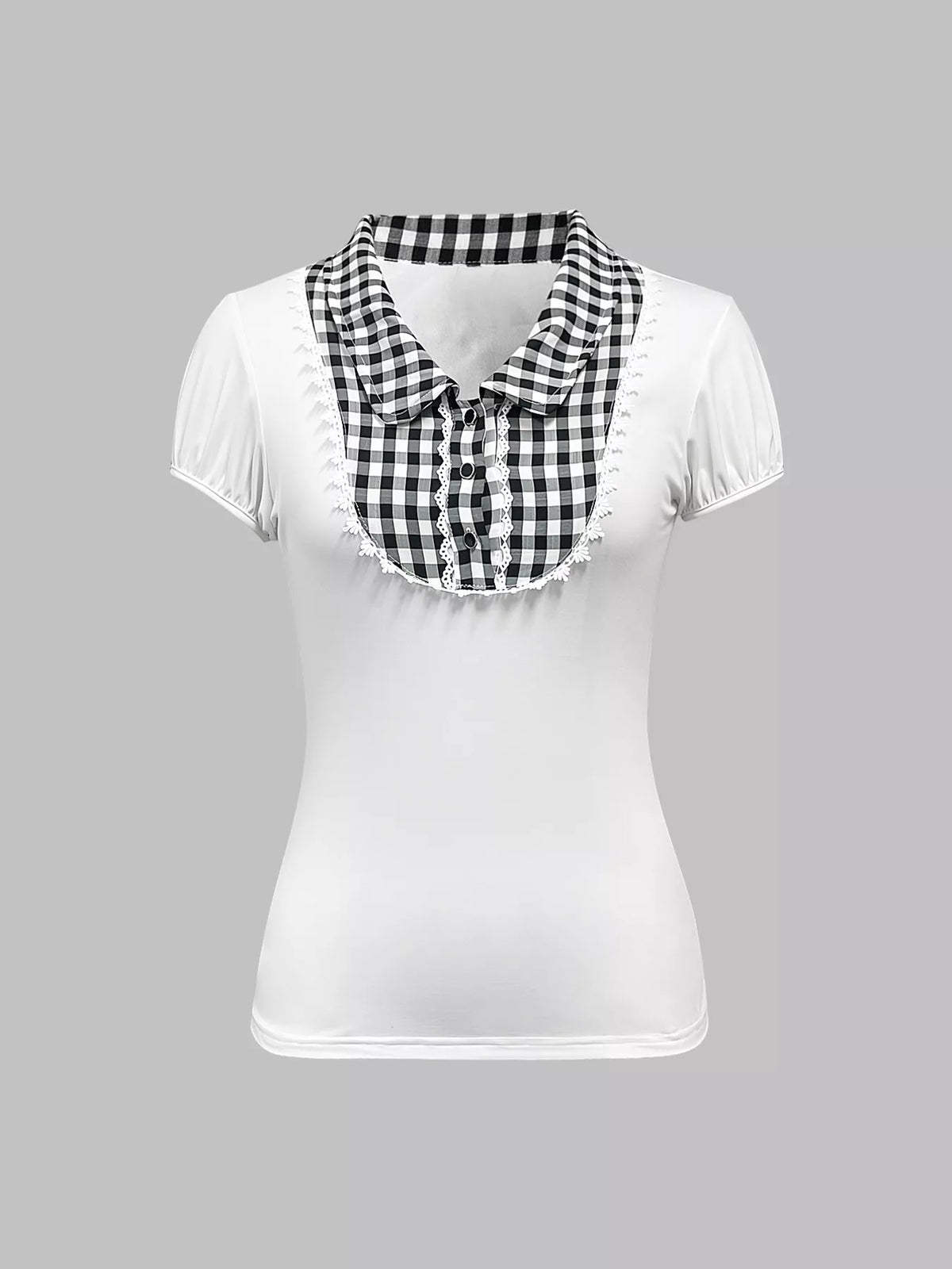 Gingham Collar Slim Fit Blouse