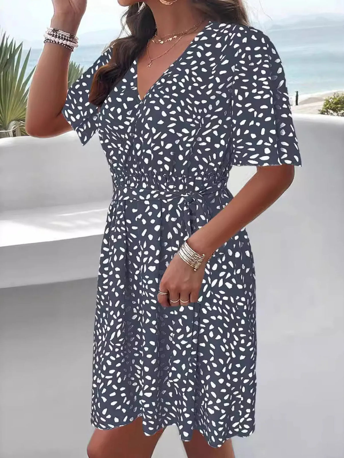 Printed Surplice Tie-Waist Dress