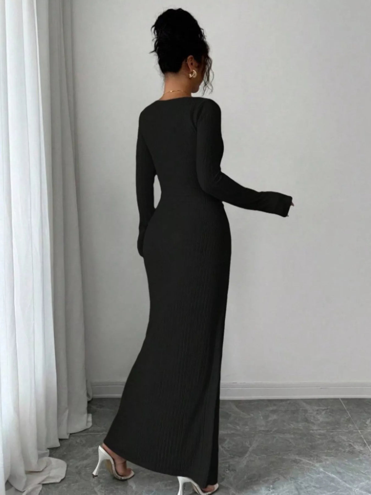 Ribbed Asymmetrical Neck Slit Maxi Dress