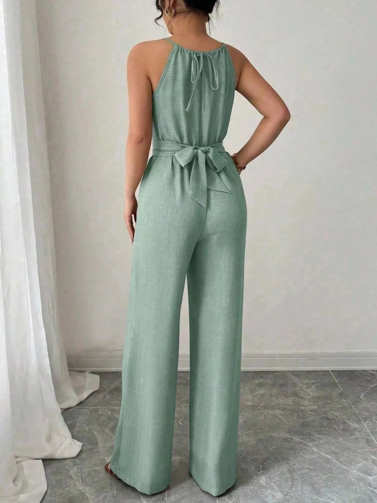 Sleeveless Tie Waist Wide-Leg Jumpsuit