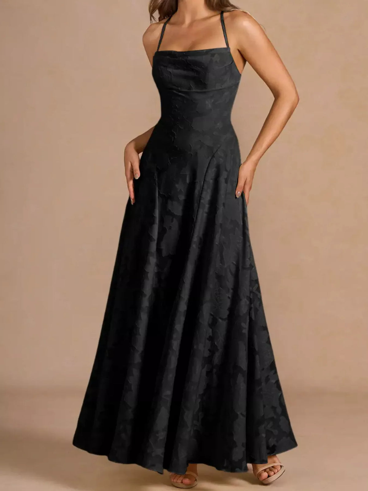 Lace-Up Back Spaghetti Strap Maxi Dress by Elegant Elements