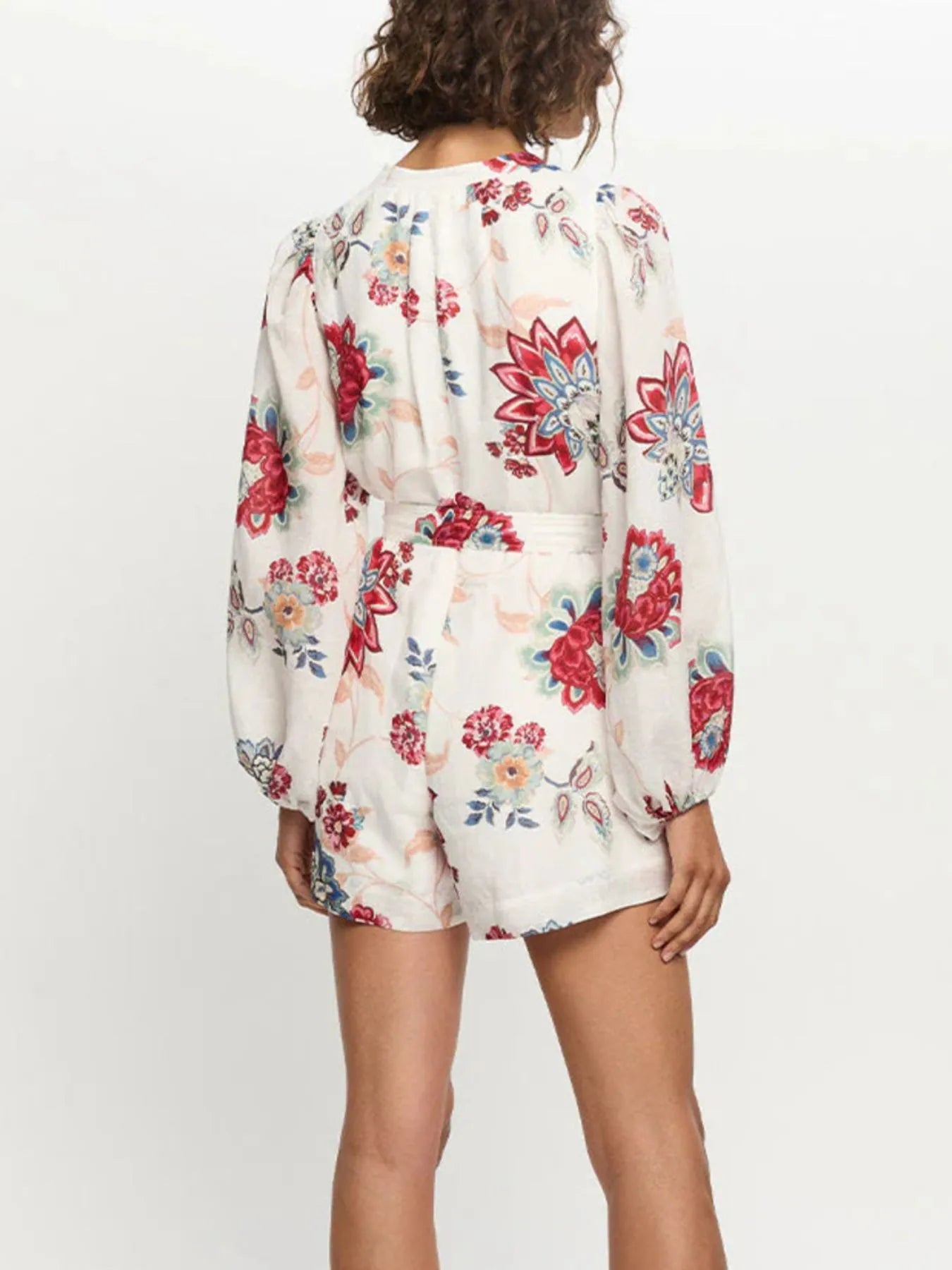 Floral Print Long-Sleeve Romper in White