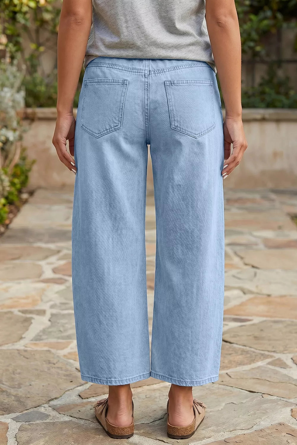 Wide Leg Cropped Jeans in Light Blue