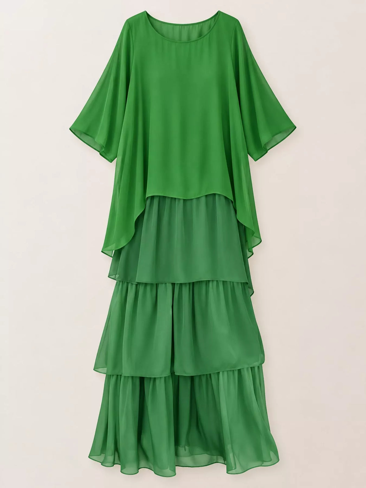 Layered Batwing-Sleeve Tiered Maxi Dress