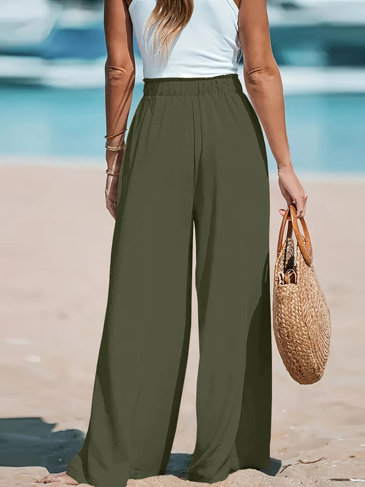 Drawstring Waist Wide-Leg Pants
