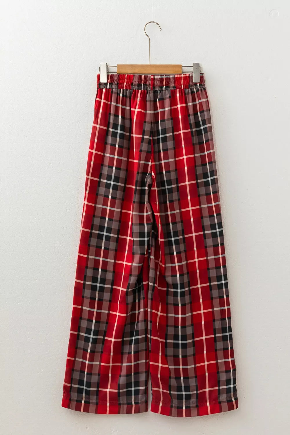 Plaid Elastic-Waist Pocket Pants in Burgundy
