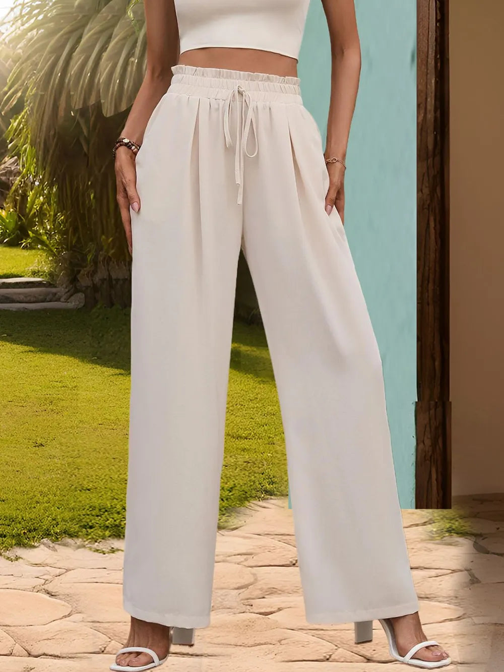 Tied Wide Leg Pants in Dust Storm
