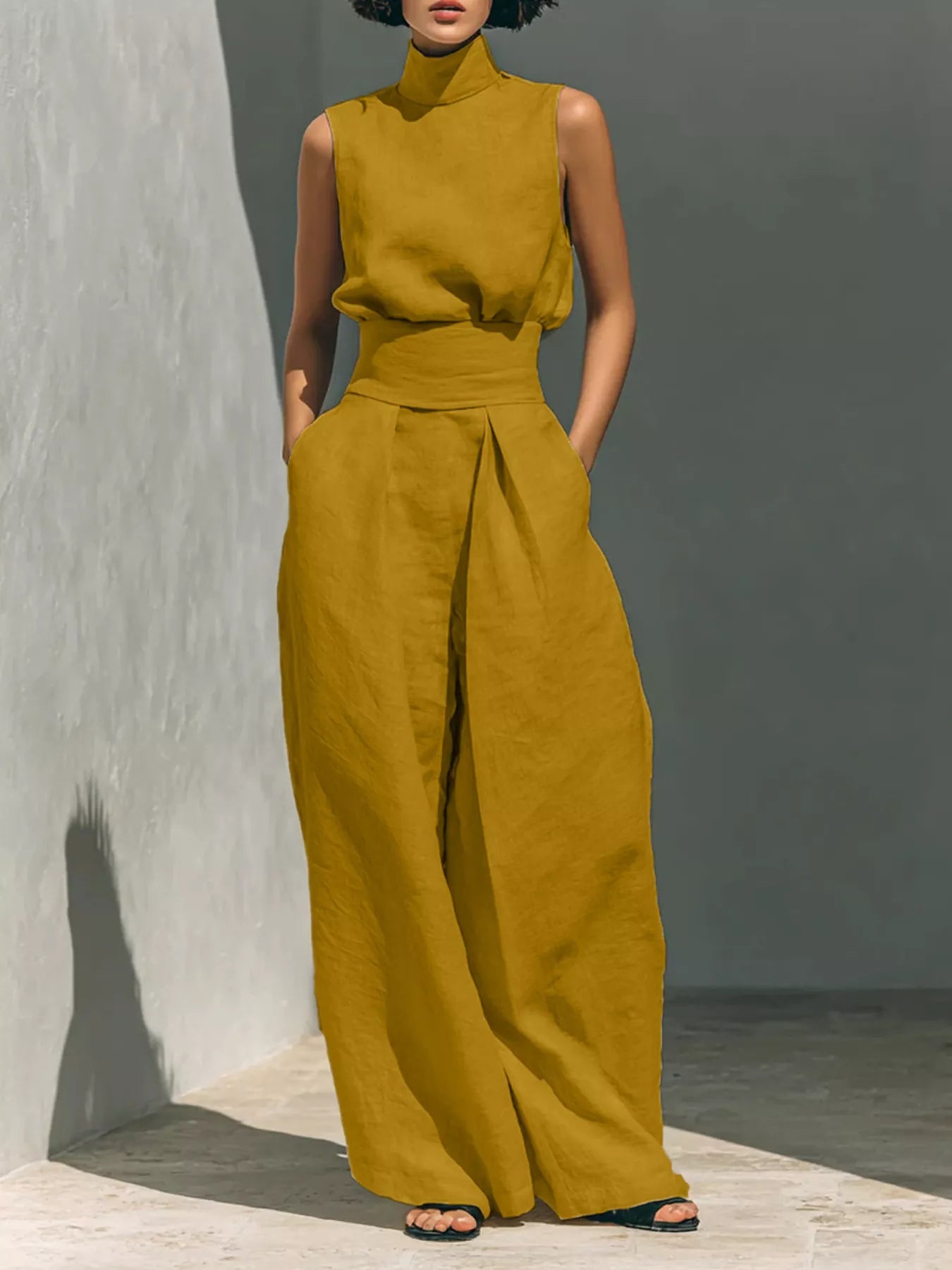 Smocked Waist Wide-Leg Jumpsuit