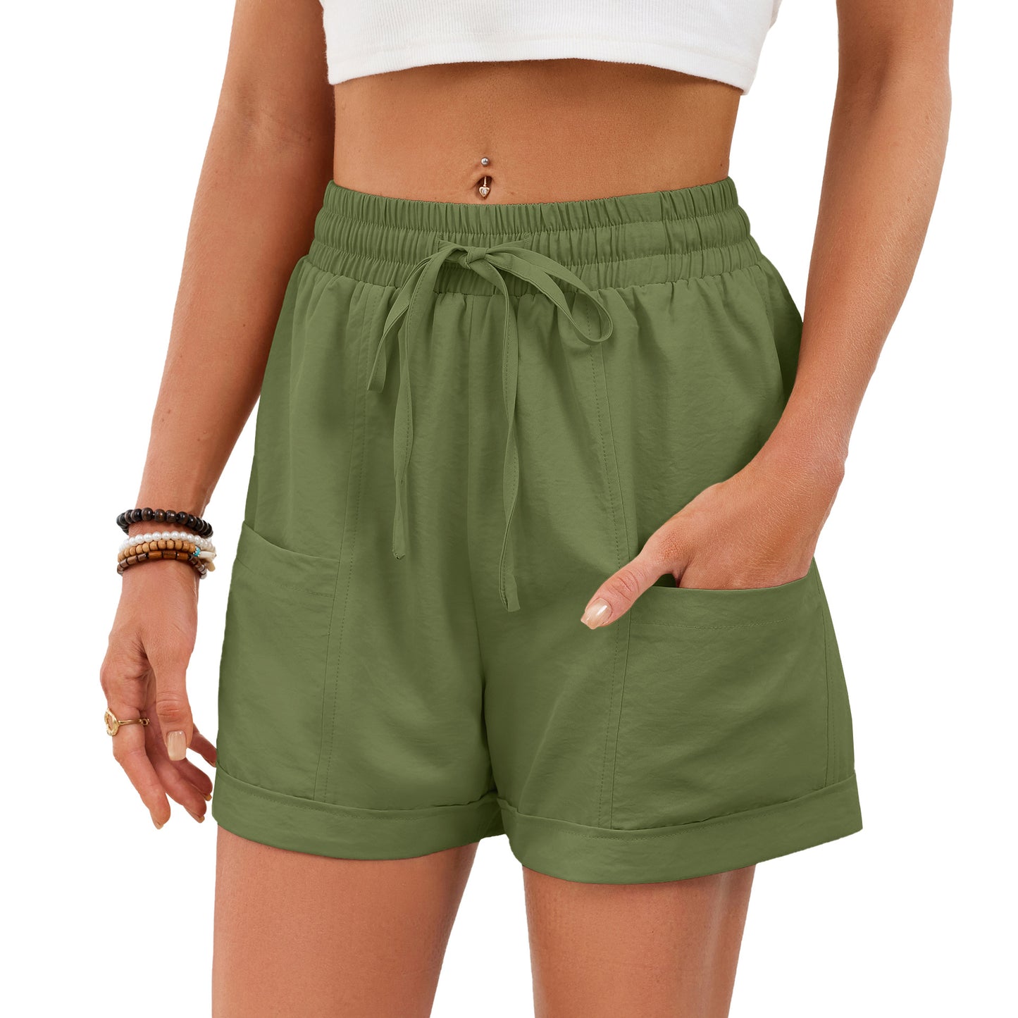 Drawstring Elastic Waist Shorts