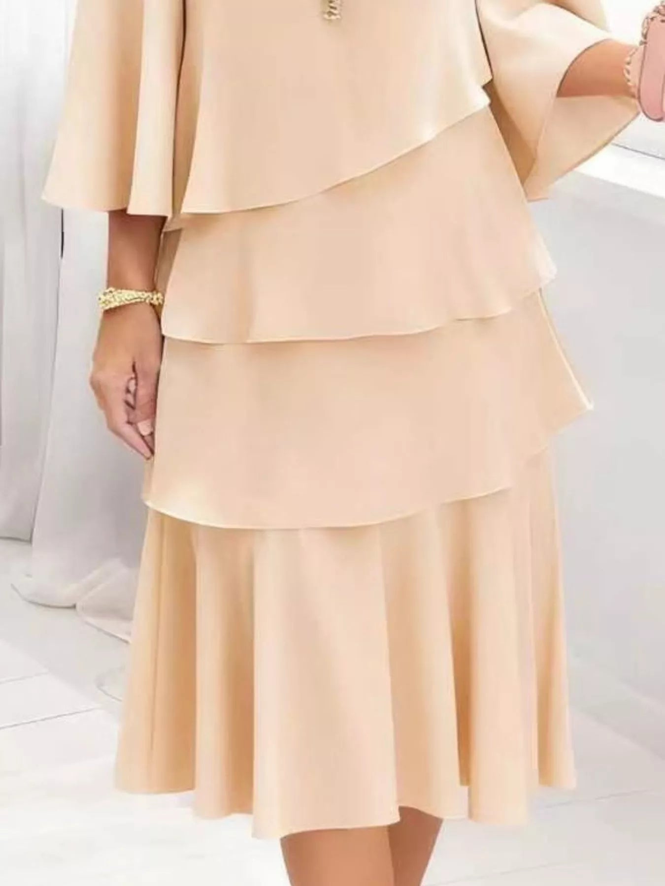 Ruffled Layered 3/4-Sleeve Dress, Plus Size