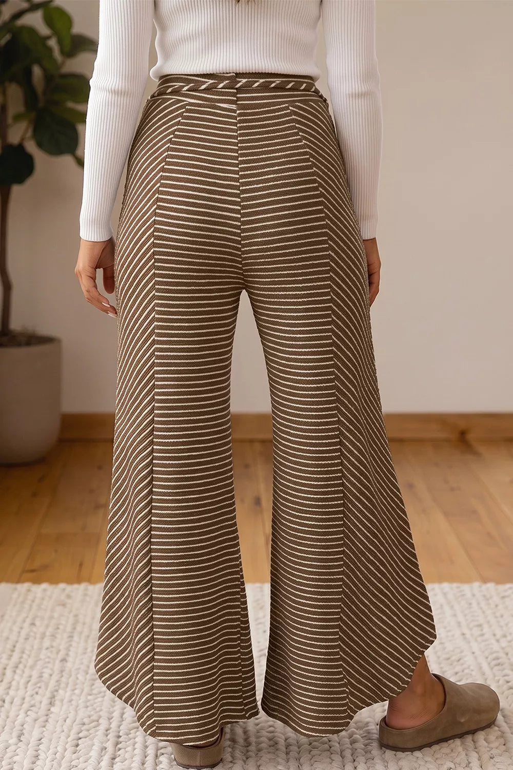 Stripe Patchwork Wide Leg Pants in Brown