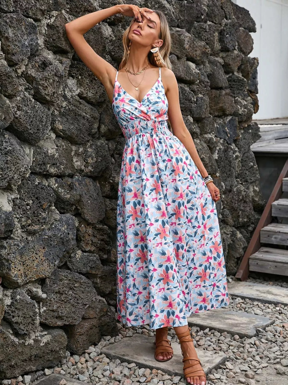 Smocked Paisley Midi Dress