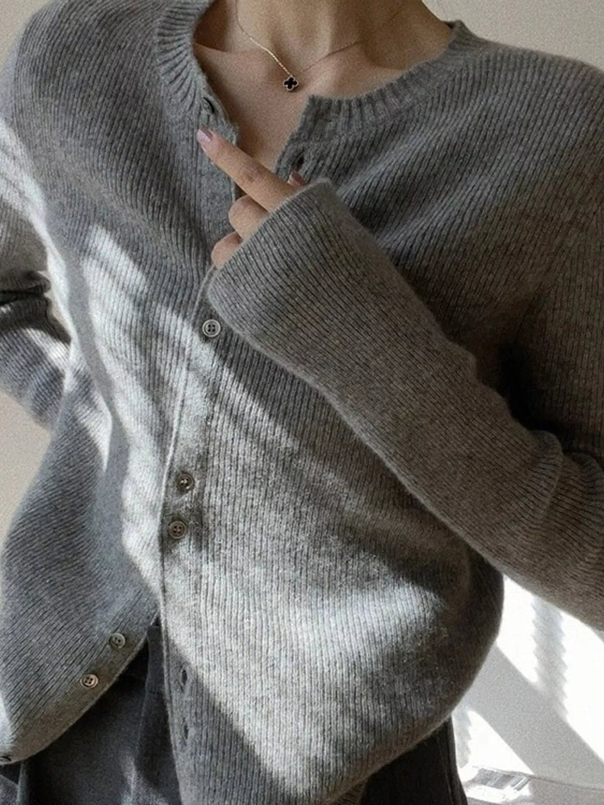 Ribbed Button-Down Cardigan in Gray
