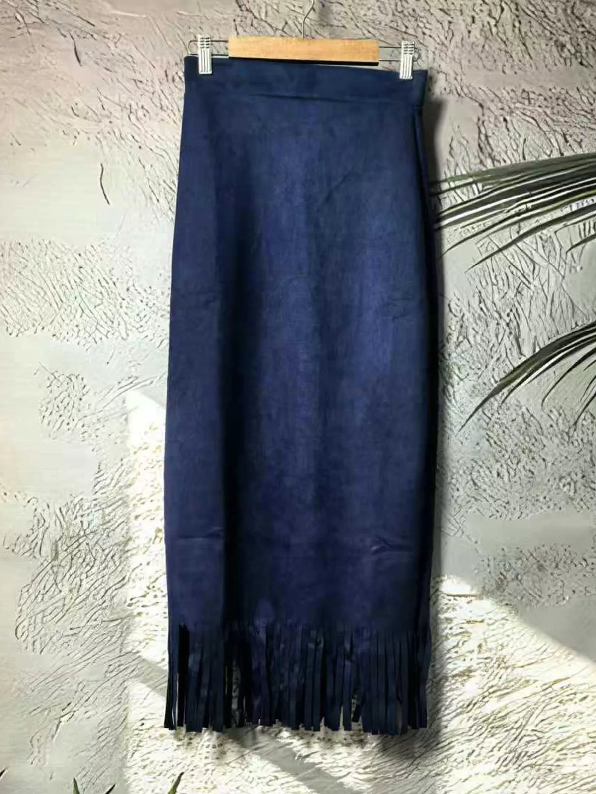 High-Waisted Fringe Midi Skirt