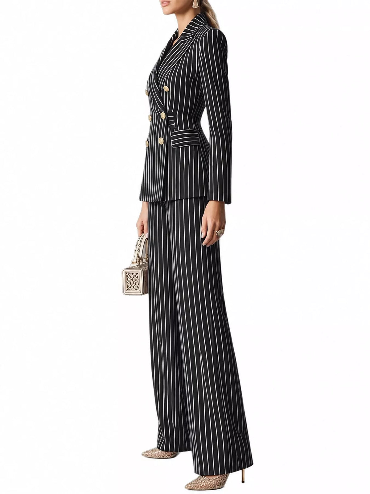 Double-Breasted Pinstripe Blazer and Pants Set