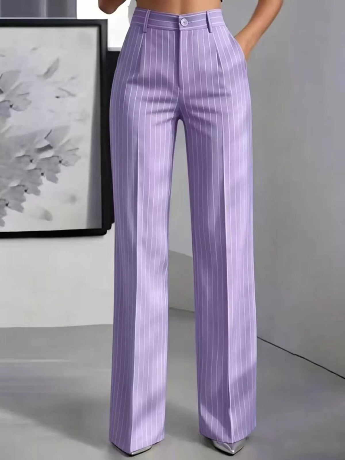 High-Waisted Striped Wide-Leg Pants
