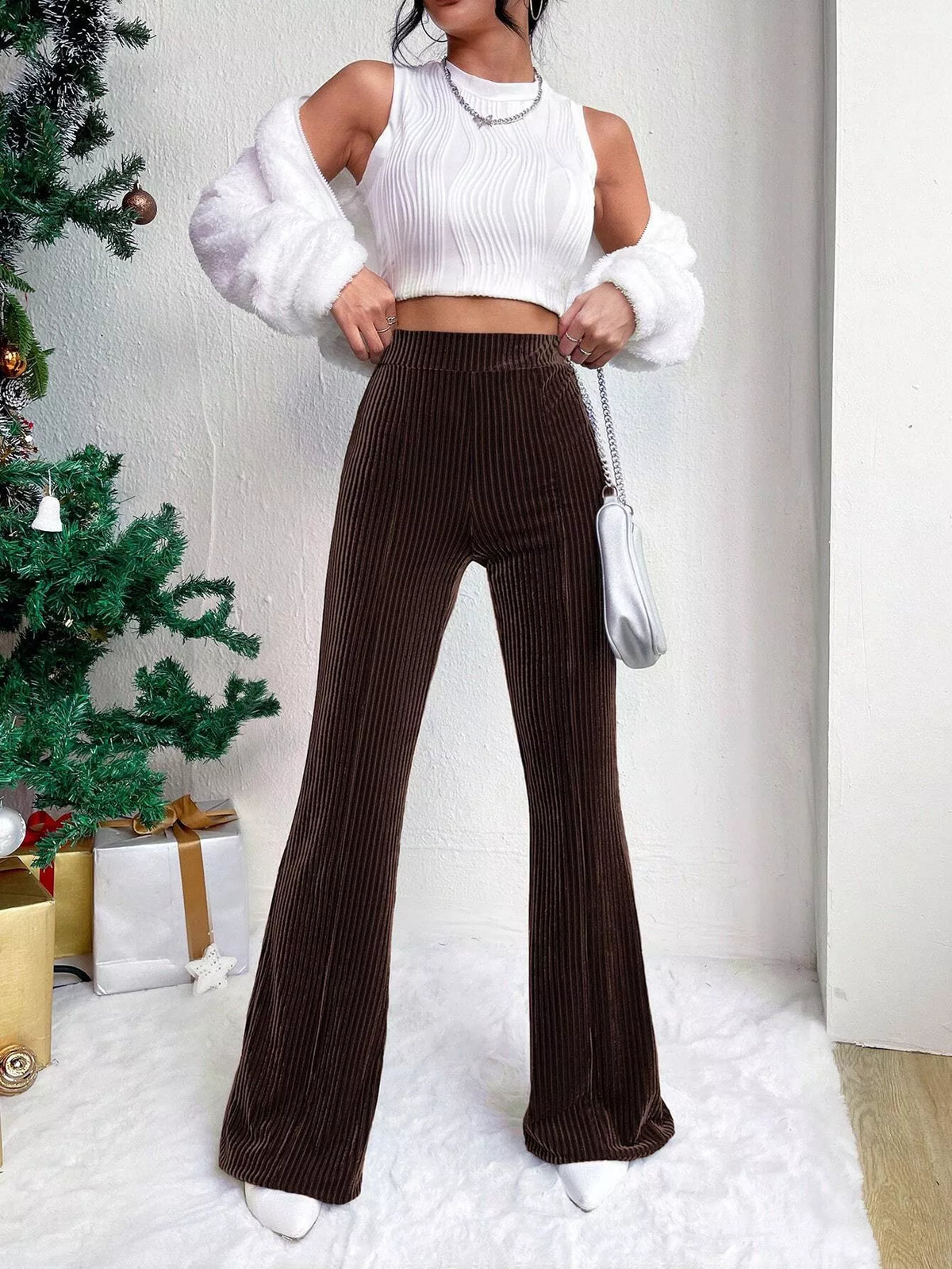 Corduroy High-Waist Flare Pants