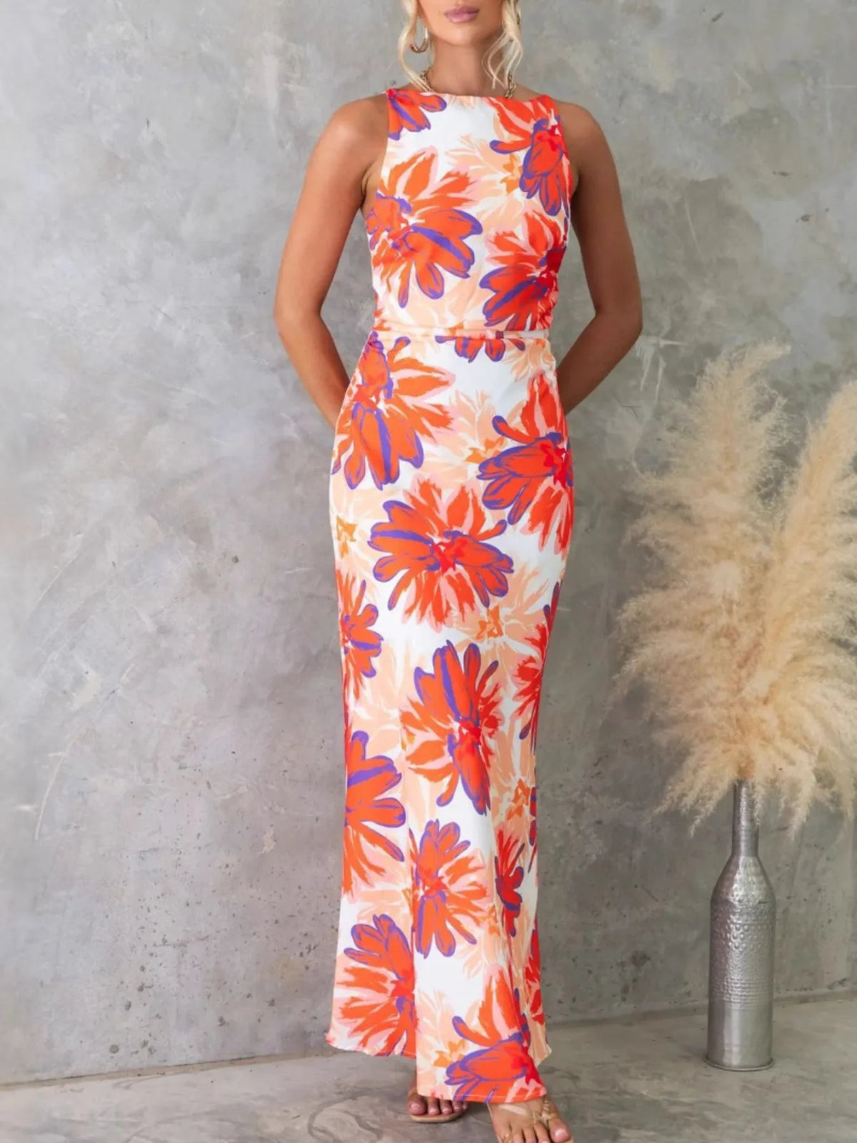 Backless Printed Maxi Dress