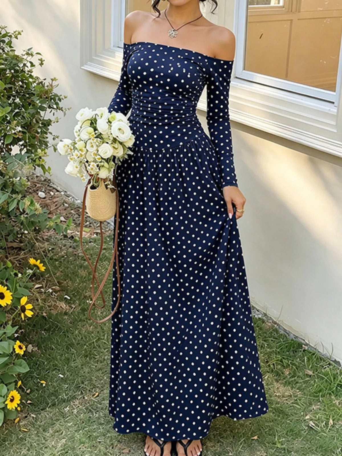Off-the-Shoulder Ruched Maxi Dress