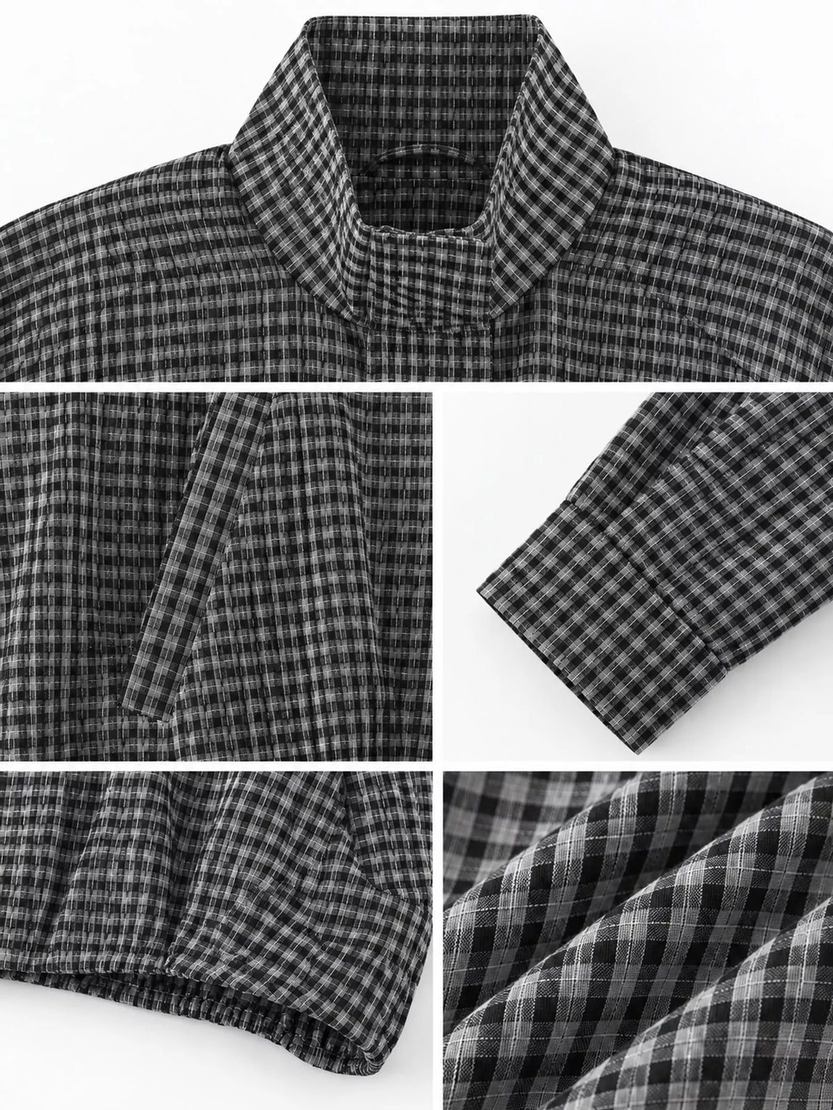Plaid Stand-Collar Cropped Jacket