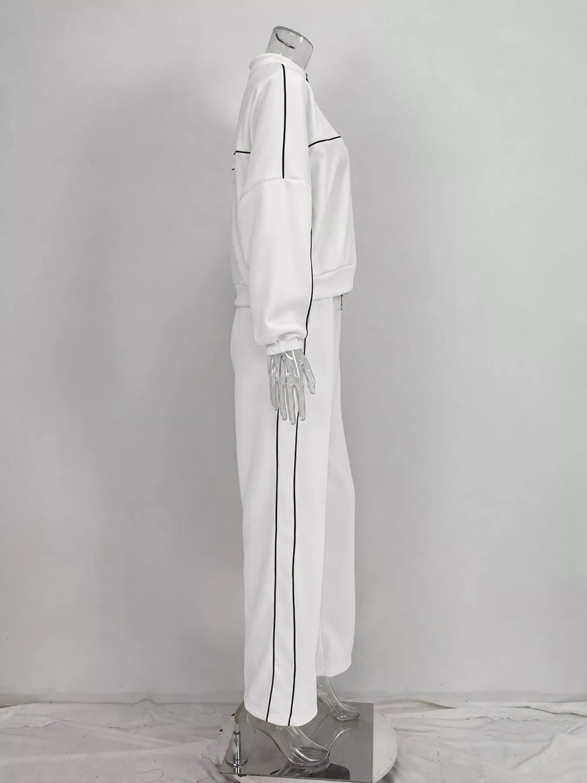 Zip-Up Jacket and Wide-Leg Pants Set in Black