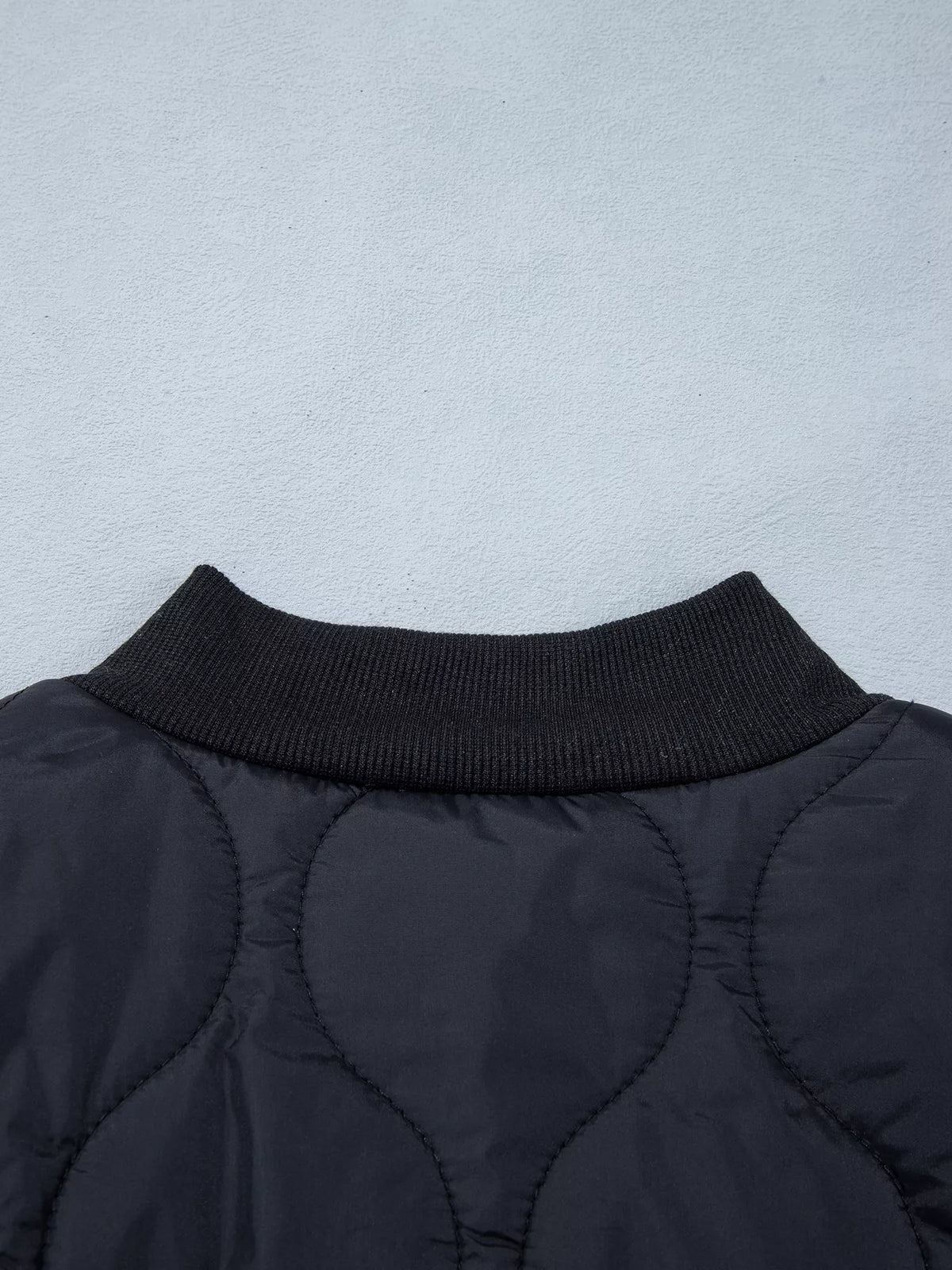 Leopard Cuff Quilted Puffer Jacket in Black