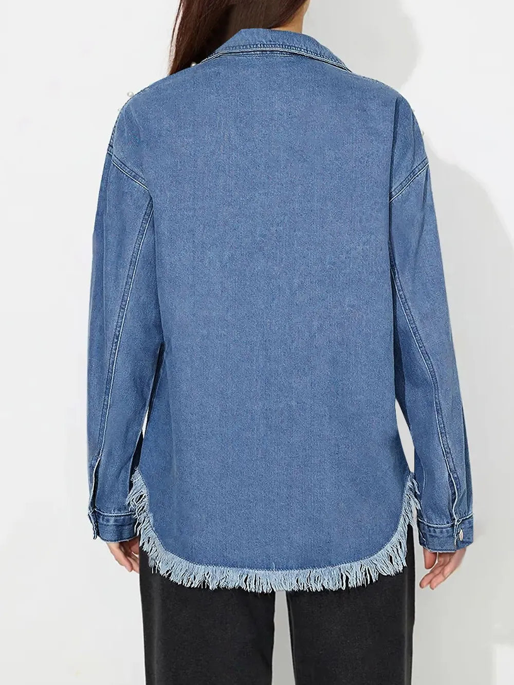 Pearl Trim Collared Denim Top