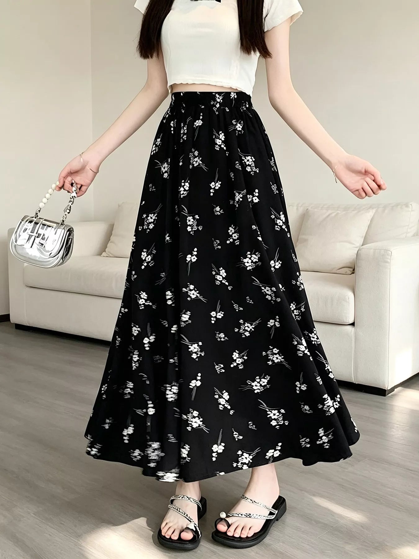 Floral Print A-Line Skirt