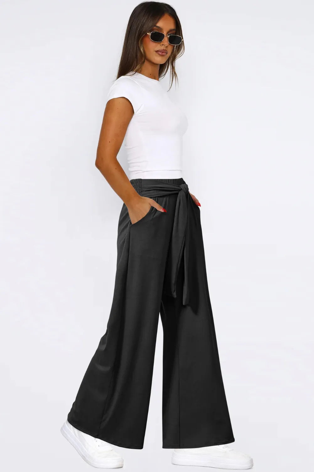 Tied-Waist Wide-Leg Pants
