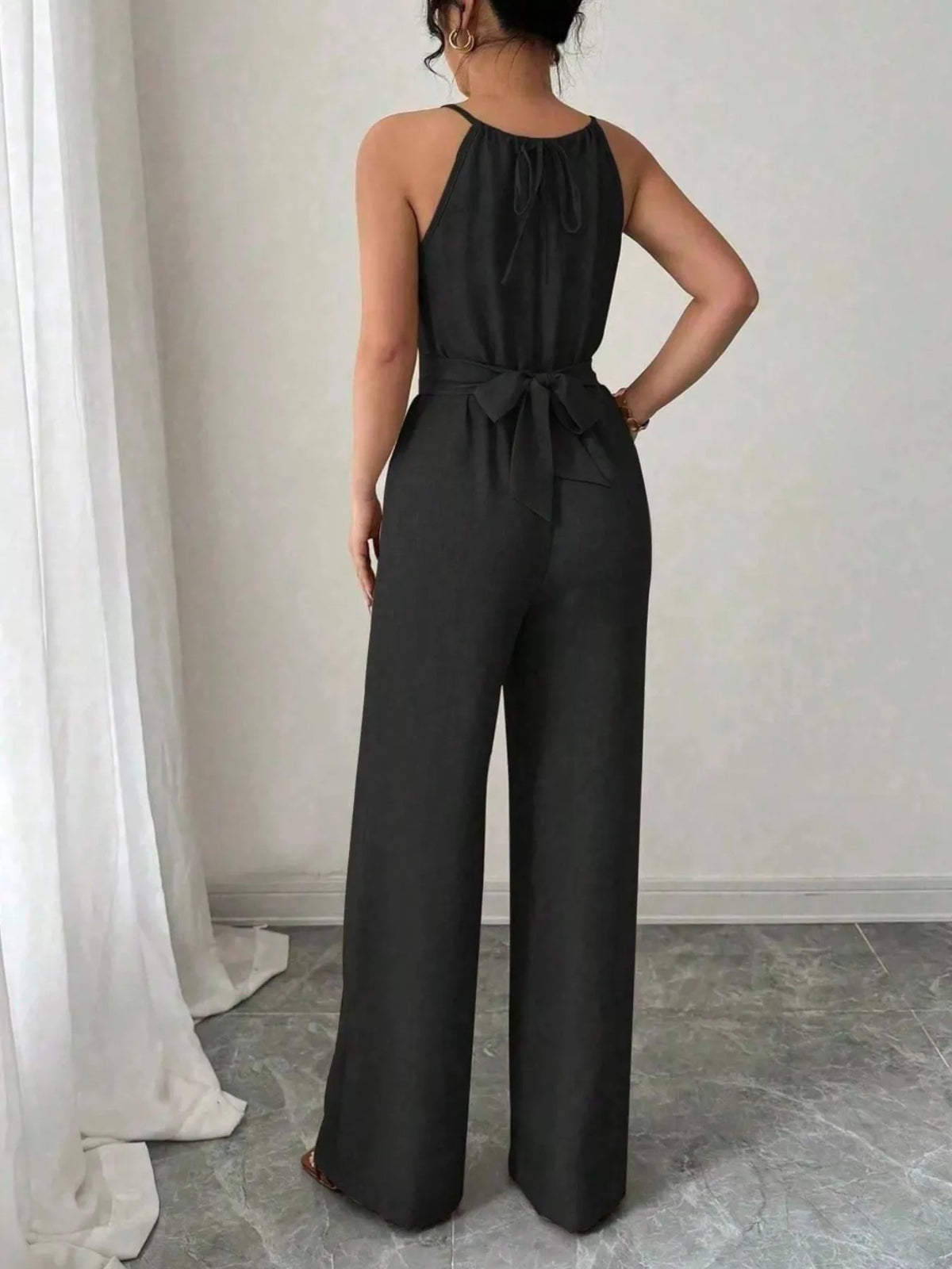 Sleeveless Tie Waist Wide-Leg Jumpsuit