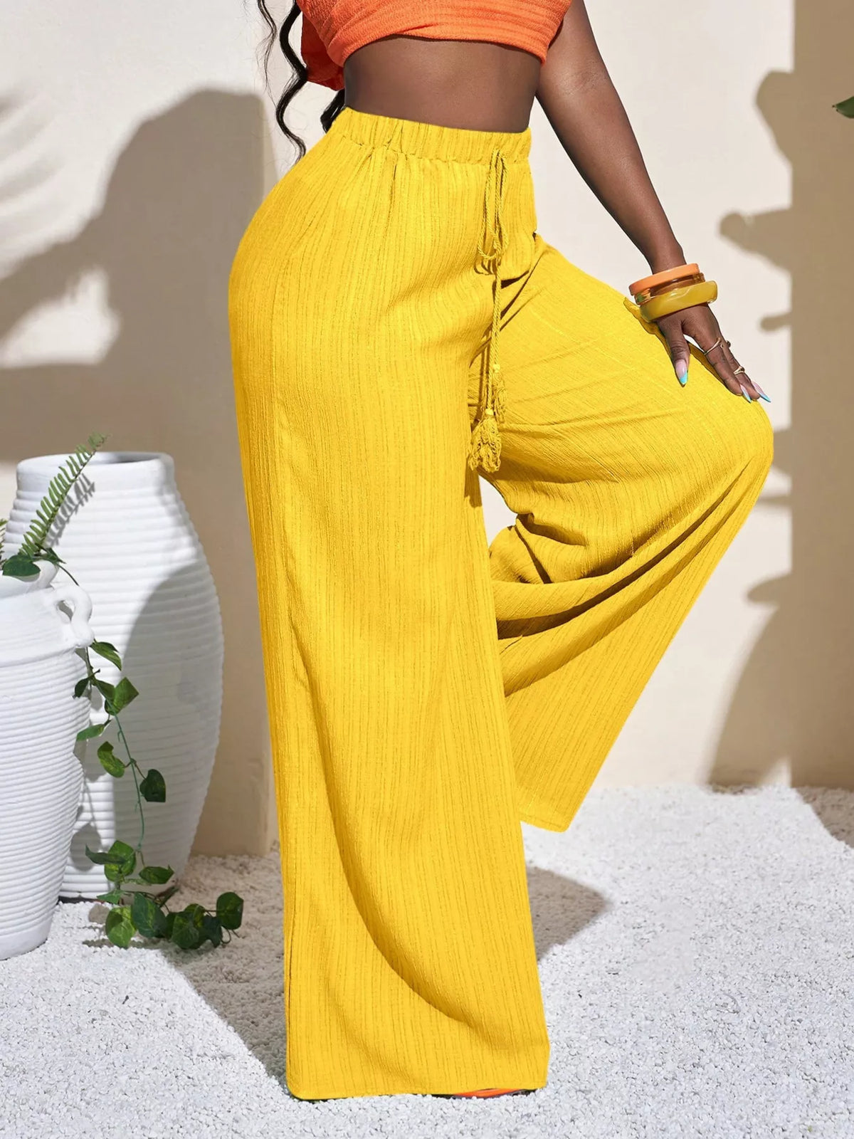 Wide-Leg Drawstring Pants