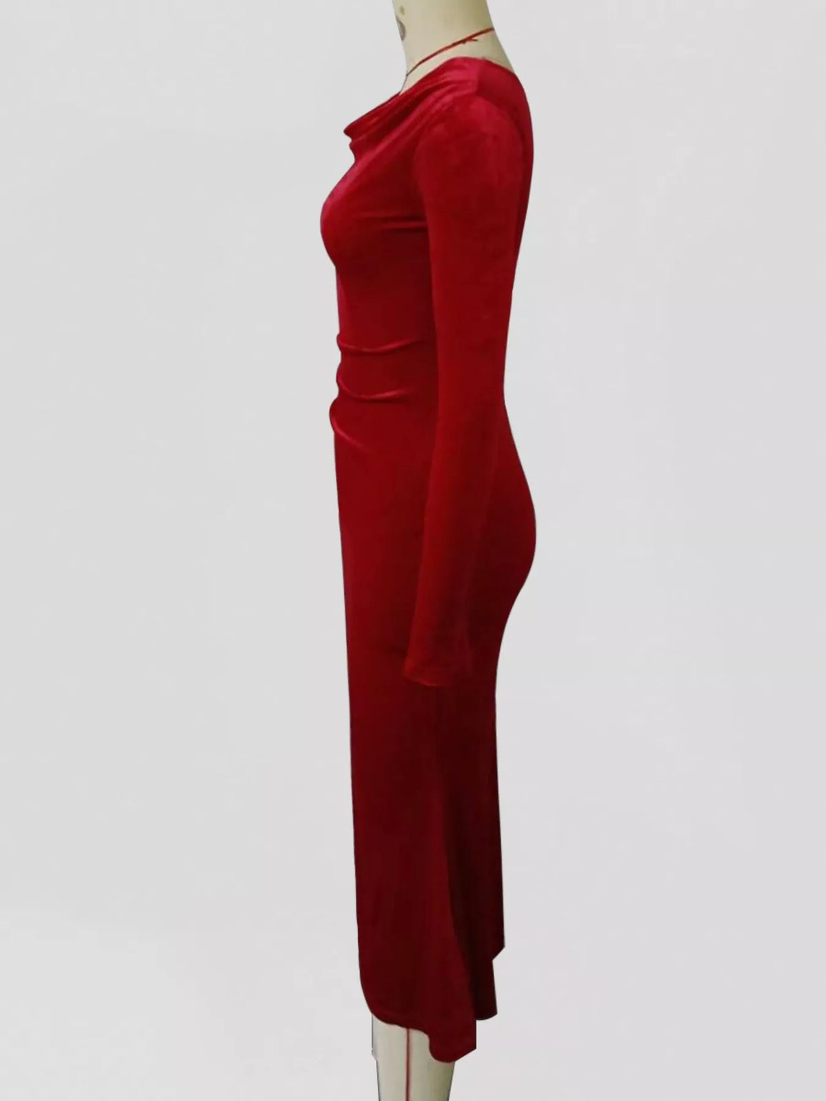 Velvet Cowl-Neck Midi Dress in Burgundy