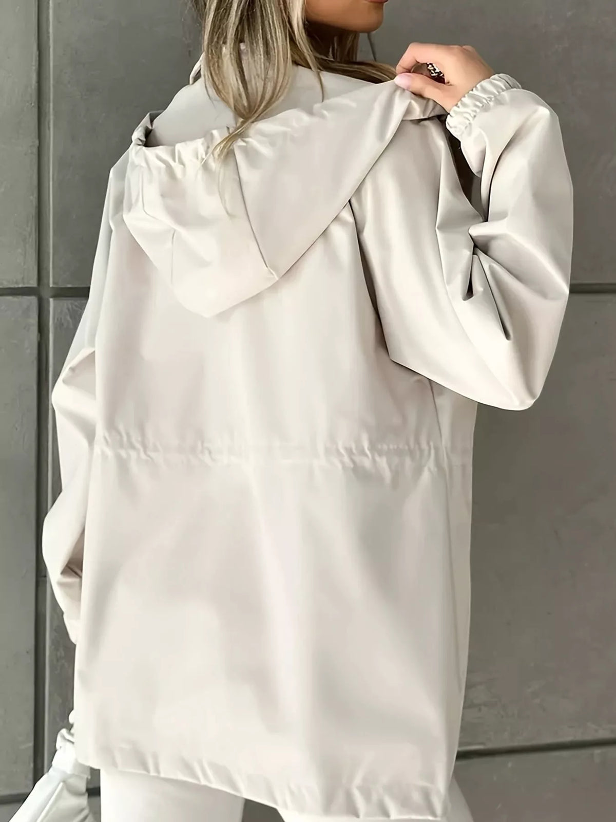 Hooded Drawstring Waist Windbreaker Jacket