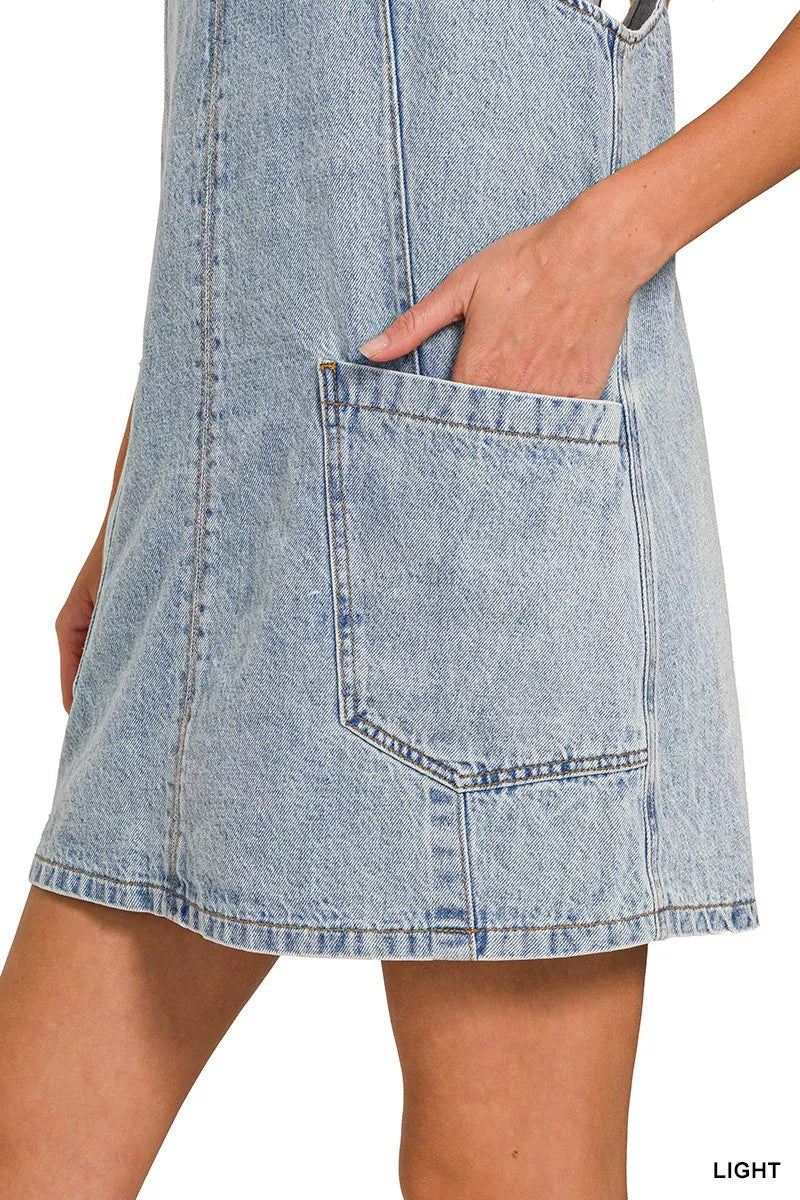 Zenana Denim Overall Dress in Light